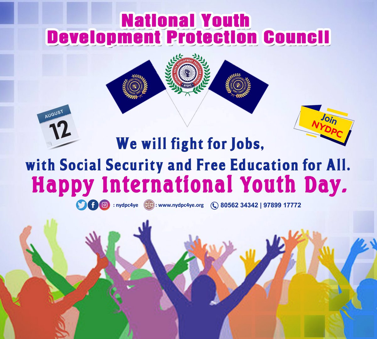 Happy International Youth Day 💐🙏
@NYDPC4YE 

#nydpc #national #youthleader #rsmanishankar #youthdevelopment #youthprotection #youthskilldevelopment #youthempowerment #youthsports #youtheducation #youthpowerindia