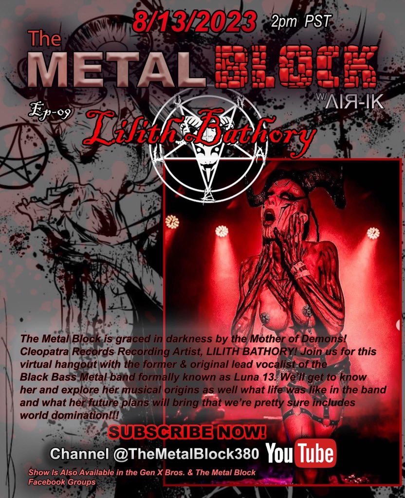 LilithBathory_'s tweet photo. New interview this Sunday on The Metal Block! 
with @airik_official 🤘🏼🔥🤘🏼

#themetalblock #interview #newinterview #youtubemusic #musicinterview #lilith #lilithbathory #metal #witch #devilwoman #vocalist #artist #musician #lilithbathoryinterview #darkart https://t.co/0ZOHxWvlZP