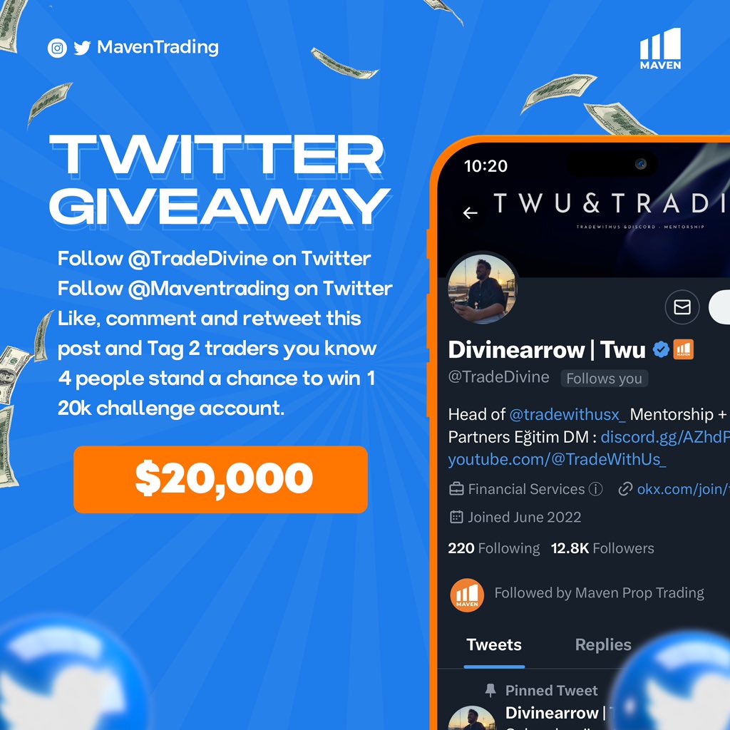 TradeDivine's tweet photo. #Giveaway  

🎁 4 × $20.000 Challenge Account

🔥To join this giveaway 

- Follow @TradeDivine and @Maventrading 

- Retweet and like this post.

- Tag 2 traders.

48 hours⌛ https://t.co/ATaboORQwo