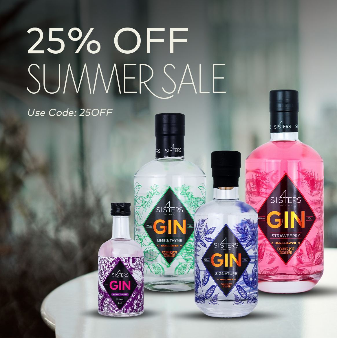 25% off your summer favourites!🌞 

We're having a huge sale on the products we never have on sale! Our Signature, Strawberry, Lime &amp; Thyme and Passion Fruit &amp; Cardamom Gin along with our Miniature Gift Sets!!
Use code 25OFF at checkout!🍸
