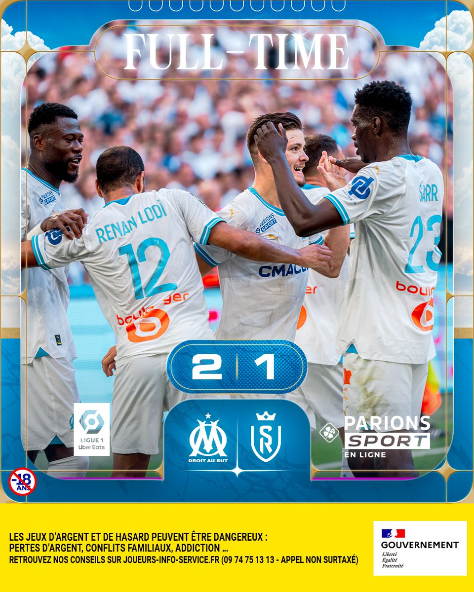 ⏱️ 90+8' 𝐅𝐔𝐋𝐋-𝐓𝐈𝐌𝐄  - 𝐕𝐈𝐂𝐓𝐎𝐑𝐘 ✅

It's a come-from-behind victory from the Olympiens as we bag a W in the first league game of the season

⚽️ Ounahi
⚽️ Vitinha

#OMSDR | 2⃣ - 1⃣ | ⚪️🔵