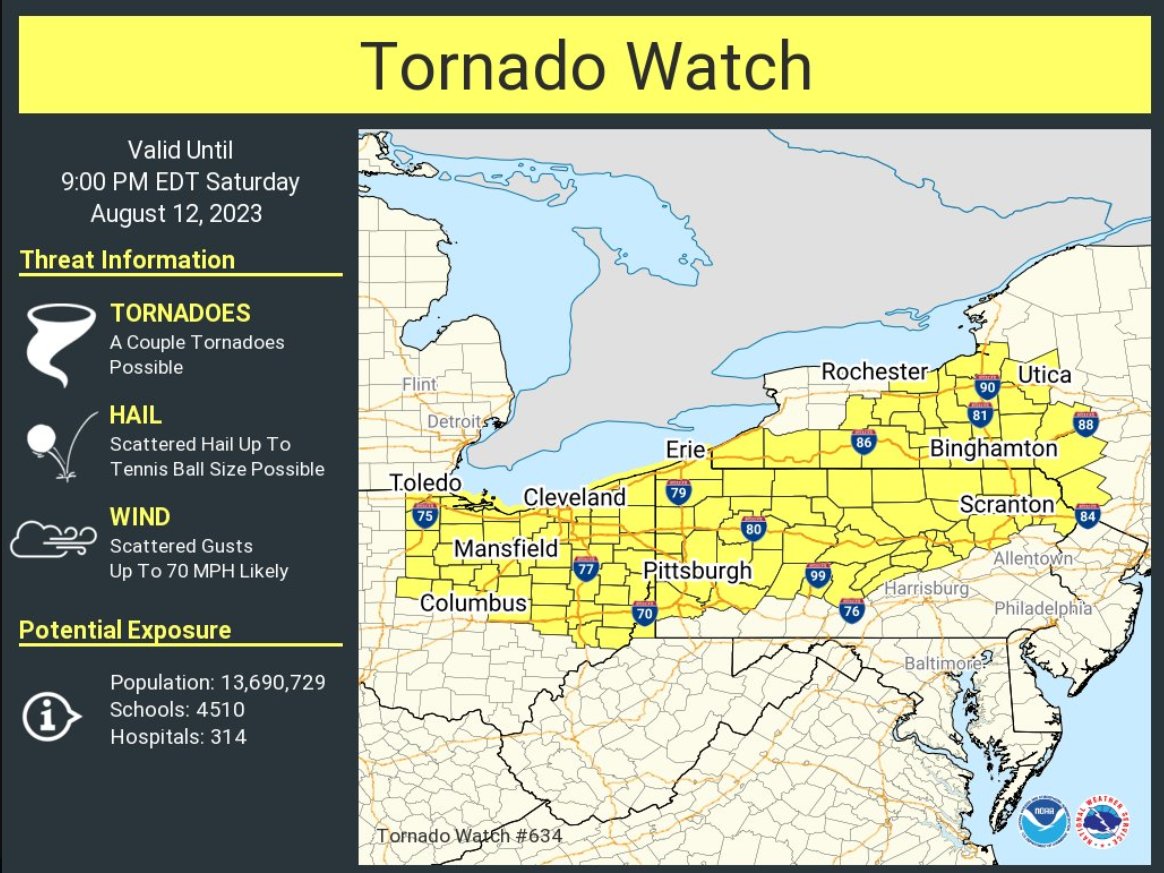 A tornado watch has been issued for parts of our forecast area, Ohio ...