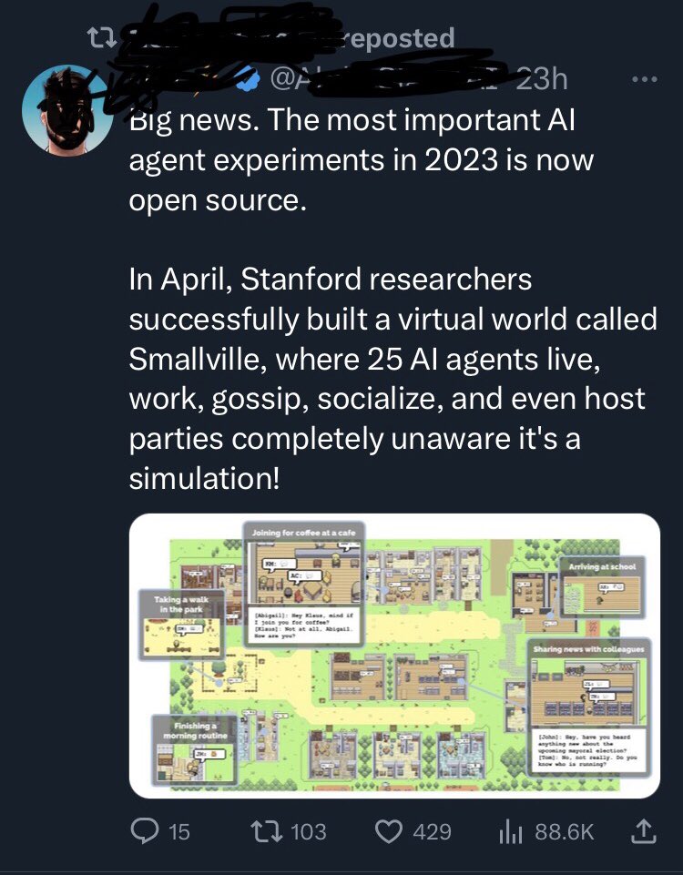 mark_riedl's tweet photo. Of course the agents don’t know they are in a simulation. They’re language models. I despair. https://t.co/muWwmODQ3K