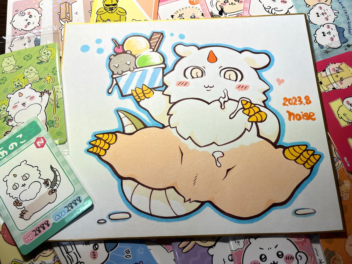 夏コミ2日目は予定通り売り子するんだよ 今回はいつものエッチな色紙は別に置かせてもらわなくてもいいかな…って思ってたんだけど急にあのこ描きたくなったので小さい方の色紙にあのこの健全な絵描いたんだよ 