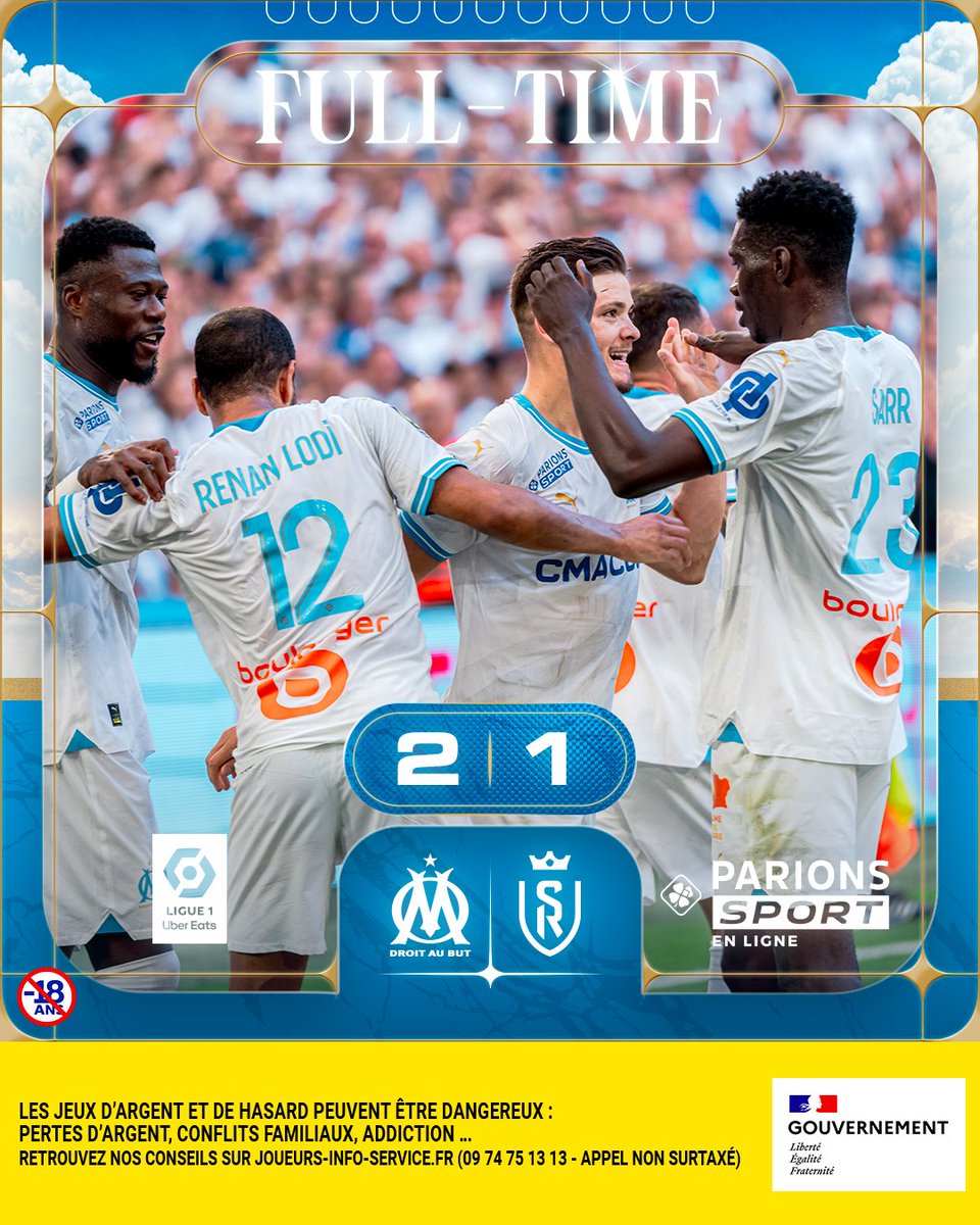 OM_Officiel's tweet photo. ⏱ 90’+5 | #OMSDR 2️⃣-1️⃣

𝗣𝗿𝗲𝗺𝗶𝗲̀𝗿𝗲 𝘃𝗶𝗰𝘁𝗼𝗶𝗿𝗲 ✅
Grâce à des buts signés @AzzedineOunahi et @9Vitinha, les hommes de Marcelino démarrent le championnat avec un succès important à domicile 💪

🗓 Prochaine étape : le match retour ce mardi à l’@orangevelodrome 🆚 Panathinaïkós 🇬🇷