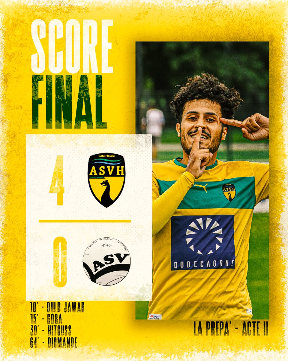 ASVH_CF's tweet photo. #LaPrepa | 𝐅𝐈𝐍 𝐃𝐔 𝐌𝐀𝐓𝐂𝐇 ⏱️
✅ Première victoire de la saison ! L’ASVH avait fait le plus dur en première période en rejoignant les vestiaires sur le score de 3-0.
C’est Ismael Diomande qui est venu aggraver le score 👊
#ASVH #ASVillersHoulgate #National3 #N3 https://t.co/elZrCZiiN8