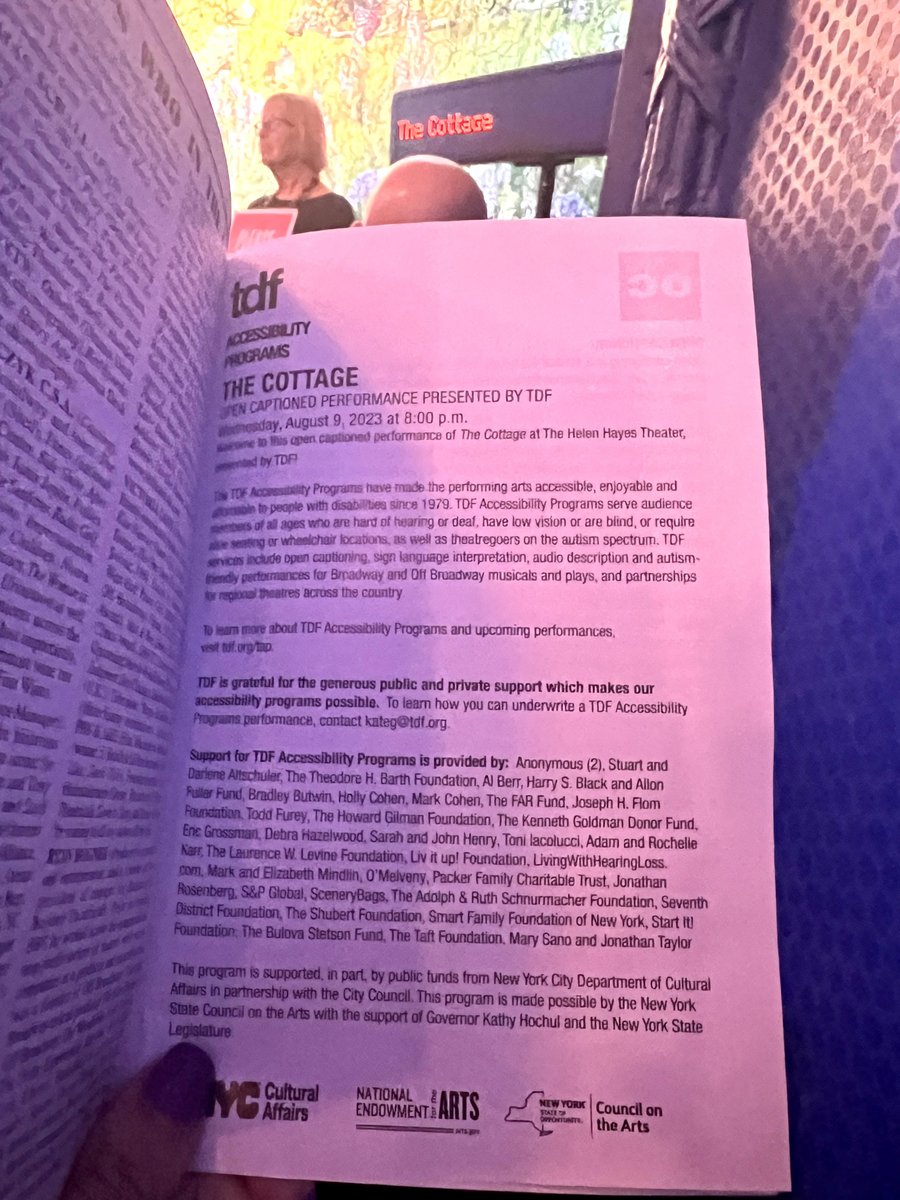 TDFNYC's tweet photo. Last week, TDF partnered with @TheCottageBway to host an #opencaption performance!
Open captions are visible to the audience the entire show and provide an #accessible viewing experience for all. https://t.co/QHE90jt9If