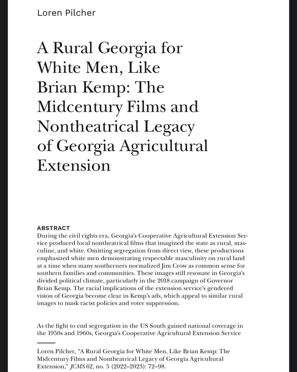 _LPilcher's tweet photo. An article that was the culmination of learning and living in GA again after finishing my PhD has been published in @JCMSJournal! It’s open-access, bc we need more publicly available info on films like these from the South &amp; elsewhere. https://t.co/Kh577MQsKu https://t.co/6e3AcUqOWI