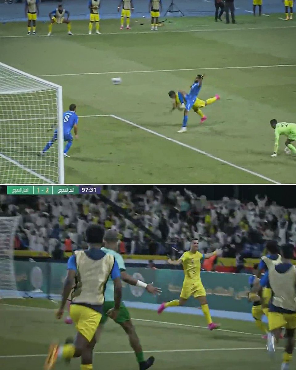 ESPNFC's tweet photo. RONALDO TO GIVE AL NASSR THE LEAD IN EXTRA TIME OF THE FINAL 😱 https://t.co/seIgtsCJbl