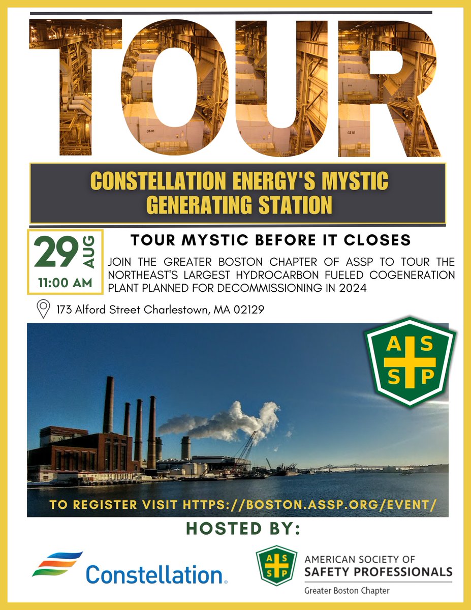 GBC_ASSP's tweet photo. Join a tour of Constellation Energy's Mystic Generating Station on August 29th, 2023 (11 am-2 pm) hosted by ASSP GBC and Constellation. Register here https://t.co/2FkuhBexjf https://t.co/NymcUk7FBI