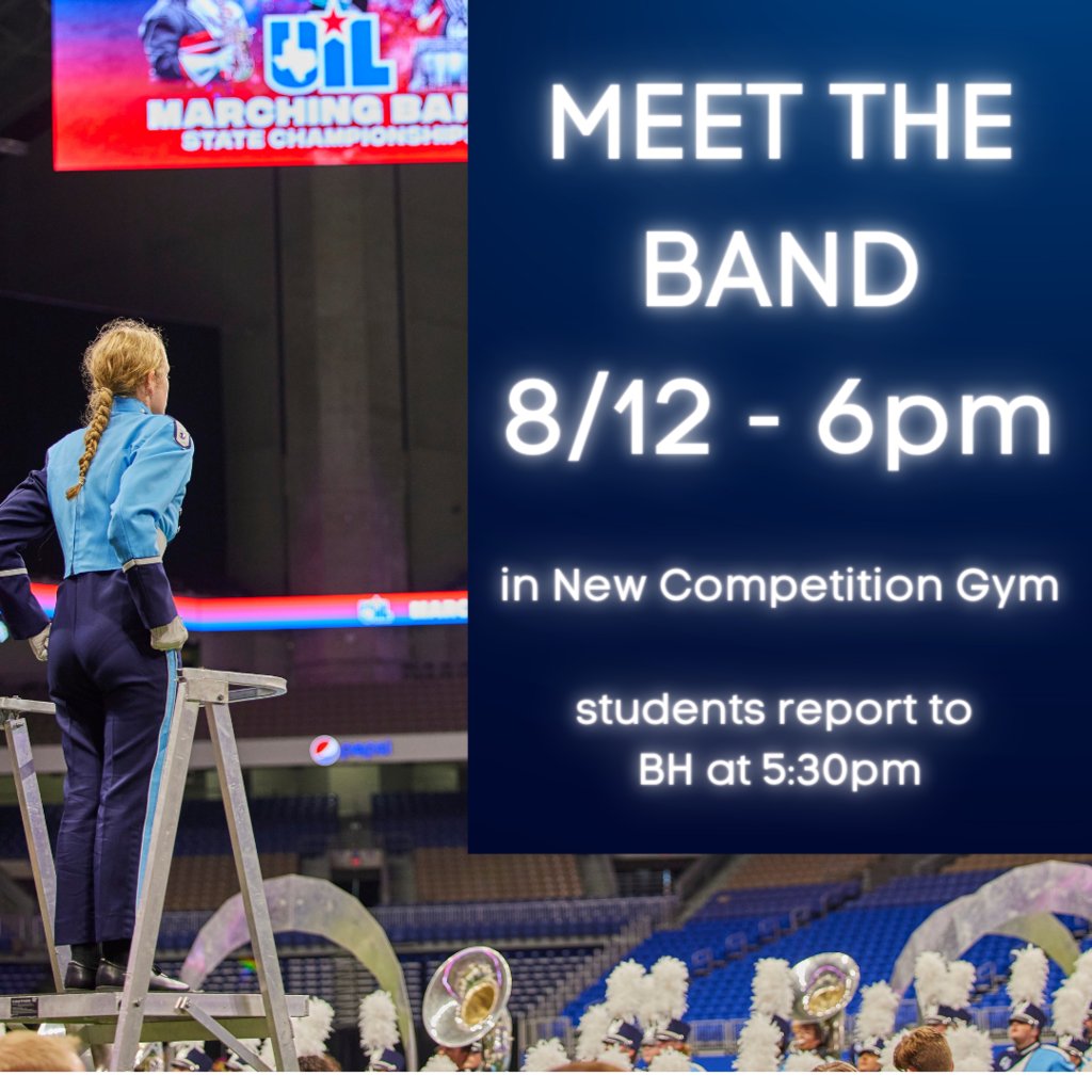 Meet The Band TONIGHT (8/6)! Come out and support our Cougar Marching Band! We will recognize all of our students, perform some stand tune favorites, and give everyone the first listen on our 2023 show The Pursuit! 
mailchi.mp/.../cougar-ban…