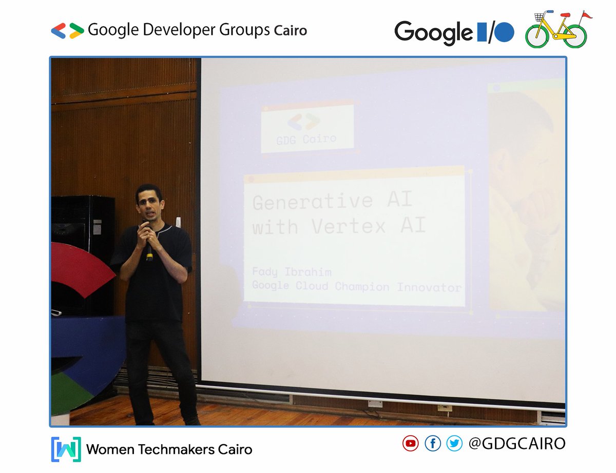 GDGCairo's tweet image. Now it is time for a great session with Fady Ibrahim 🔥
Fady will take us on a journey to let us know more about &quot; Generative AI with Vertex AI &quot; 💥

Grow your skills around the Google technology you love.💥
#IOExtended23 #IOExtended23Cairo #GoogleIO2023 #GDGCairo