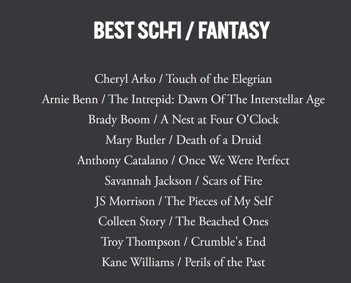 Thrilled to share that my debut sci fi novel, TOUCH OF THE ELEGRIAN, is a 2023 Killer Nashville Claymore Award Finalist 😃
killernashville.com/2023-killer-na…