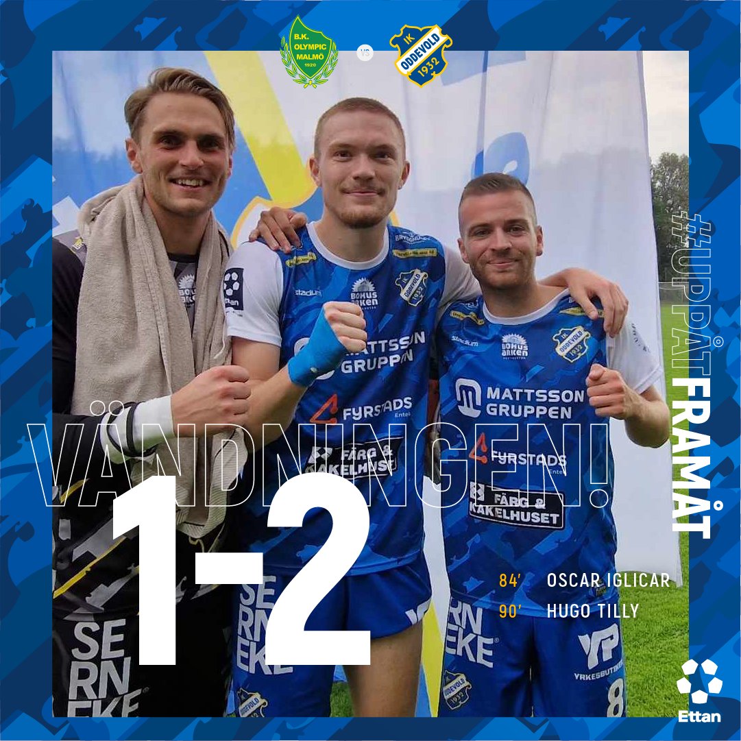 VÄNDNINGEN! Vi gör två mål på fem min och vänder matchen mot Olympic till seger och åker hemåt med alla tre poäng! Målskyttar Iglicar och Tilly.
#uppåtframåt #oddevold #ettanfotboll