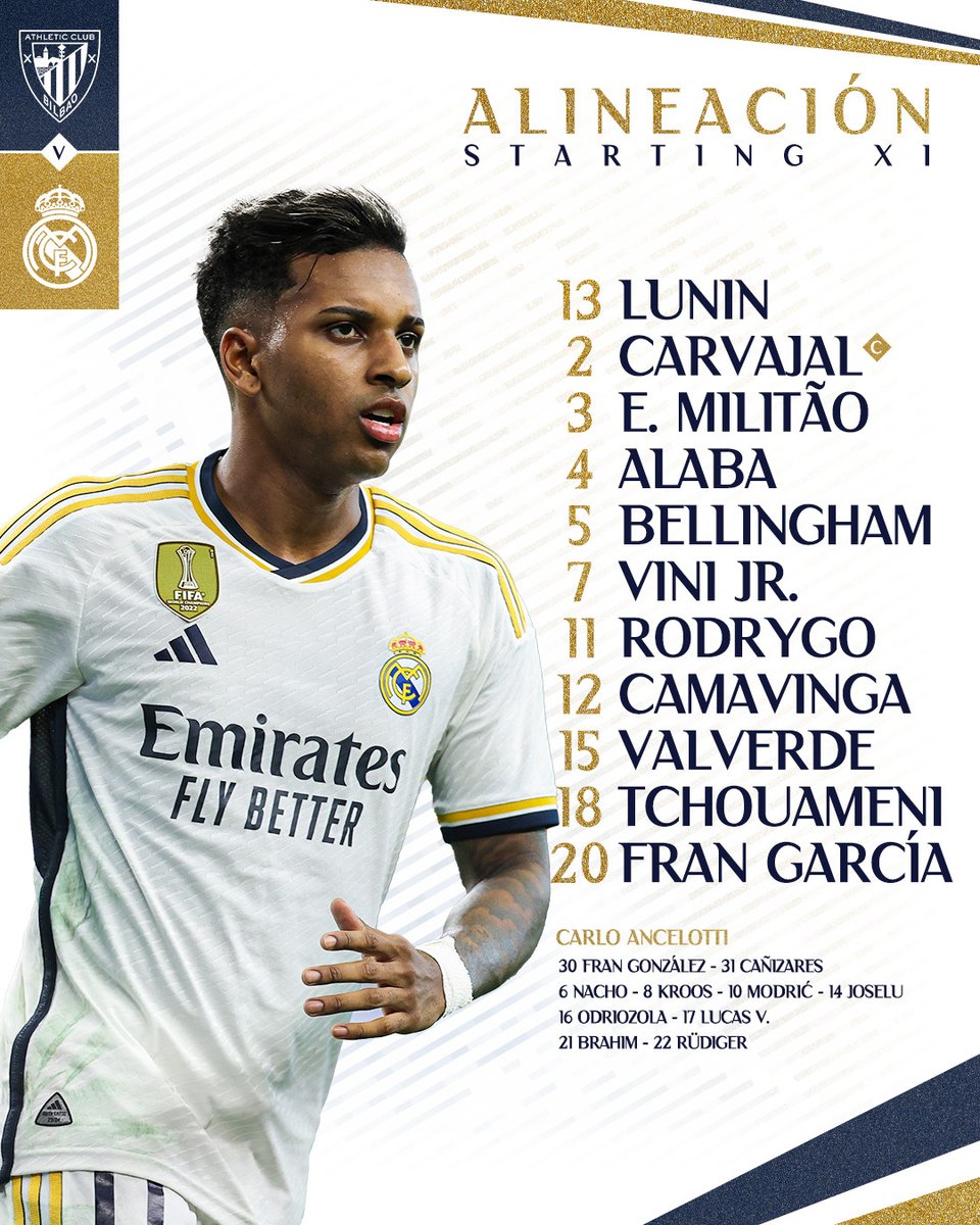 realmadriden's tweet photo. 📋✅ Our first starting 𝗫𝗜 of the season!
#AthleticRealMadrid | https://t.co/vxt5UJgJAx