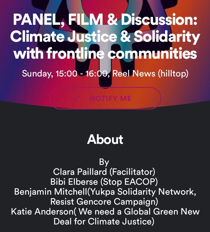 TippingPointorg's tweet photo. Join our workshop at #Boomtown tomorrow 3pm at the @ReelNewsLondon tent #Hillstop. We will discuss #ClimateJustice & solidarity with frontline communities with contributions by @stopEACOP @resist_glencore and @GNDRising https://t.co/OdIyeibh66