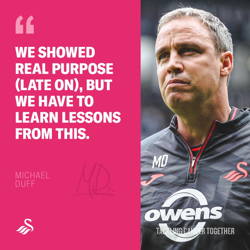 SwansOfficial's tweet photo. Michael Duff admitted the overriding emotion was frustration after Swansea City's late fightback fell short.