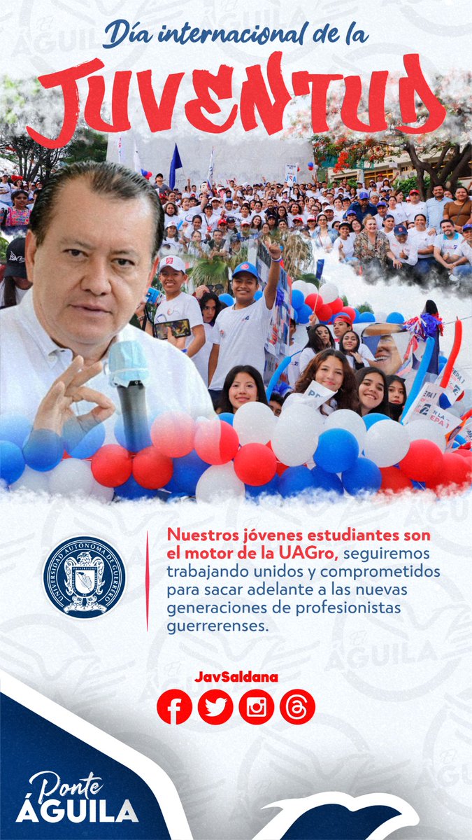 JavSaldana's tweet photo. La juventud es el motor del cambio y la esperanza de un futuro mejor. 

En el #DíaDeLaJuventud, celebremos la perseverancia, pasión y vitalidad que tienen las y los jóvenes. Recuerden, la educación y la disciplina son claves para sus logros. 

¡El #FuturoesAhora, jóvenes! https://t.co/9pEZvHt3gy