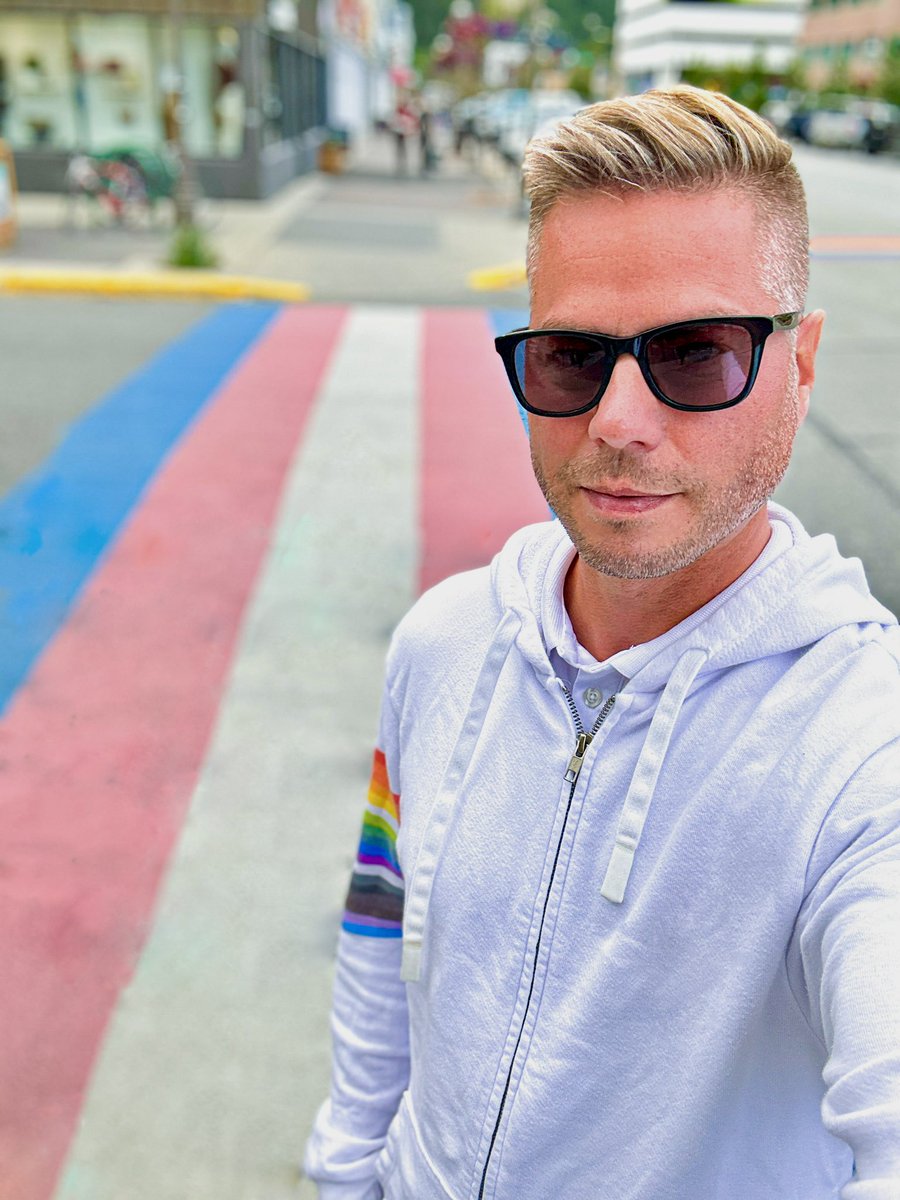 Adding another Pride crosswalk to my collection… and my first transgender crosswalk! #HomoCultureTour #ExploreYukon #YukonPride