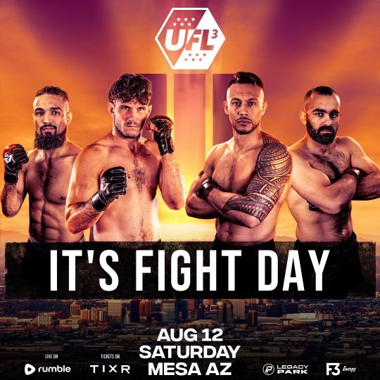 ITS FIGHT DAY!! #UFL3 Watch all the #MMA action LIVE from Mesa, Arizona! StreamingLIVE on Rumble 👉 rumble.com/c/UnitedFightL… 6pm MST DONT MISS THE SEMIFINALS OF THIS CHAMPIONSHIP GRAND PRIX! FIGHT WITH US!!👊 #UFL #MMA #Arizona