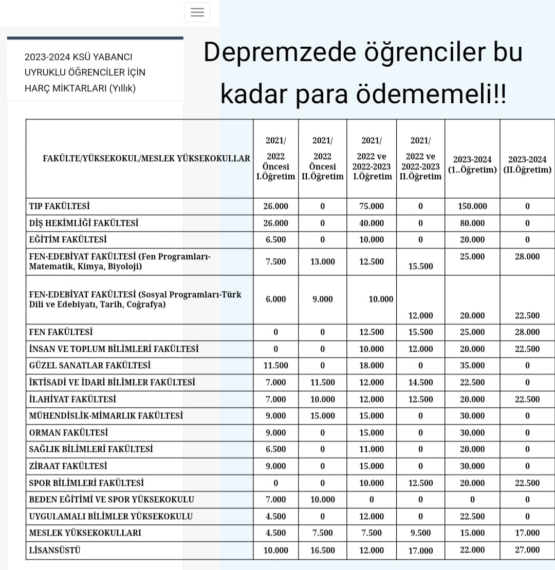 Riham.Edib (@edibriham) on Twitter photo "KSÜ'deki uluslararası öğrencilere yönelik artan harçlar, eğitim fırsatlarını kısıtlıyor. Bu engeli kaldırmak, adil bir gelecek inşa etmek hepimizin sorumluluğu". 🌍📚 #KSÜYabancıÖğrenciHarçları
#YÖK
#EğitimdeAdalet #FırsatEşitliği
<a href="/RTErdogan/">Recep Tayyip Erdoğan</a>
<a href="/ksuedutr/">Kahramanmaraş Sütçü İmam Üniversitesi</a>
<a href="/erolozvar/">Erol Özvar</a>
<a href="/tcmeb/">Millî Eğitim Bakanlığı</a>
@er "KSÜ'deki uluslararası öğrencilere yönelik artan harçlar, eğitim fırsatlarını kısıtlıyor. Bu engeli kaldırmak, adil bir gelecek inşa etmek hepimizin sorumluluğu". 🌍📚 #KSÜYabancıÖğrenciHarçları
#YÖK
#EğitimdeAdalet #FırsatEşitliği
<a href="/RTErdogan/">Recep Tayyip Erdoğan</a>
<a href="/ksuedutr/">Kahramanmaraş Sütçü İmam Üniversitesi</a>
<a href="/erolozvar/">Erol Özvar</a>
<a href="/tcmeb/">Millî Eğitim Bakanlığı</a>
@er
