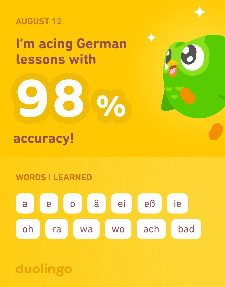 Fatima79120595's tweet photo. I’m learning German on Duolingo! It’s free, fun, and effective. https://t.co/bv17PJeHh8
