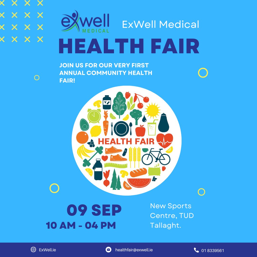 Join us for our very first annual community health fair! This is a first in Europe that will encourage, promote, and celebrate physical activity participation for people living with chronic illness and cancer. Please see our website for more info! exwell.ie/health-fair