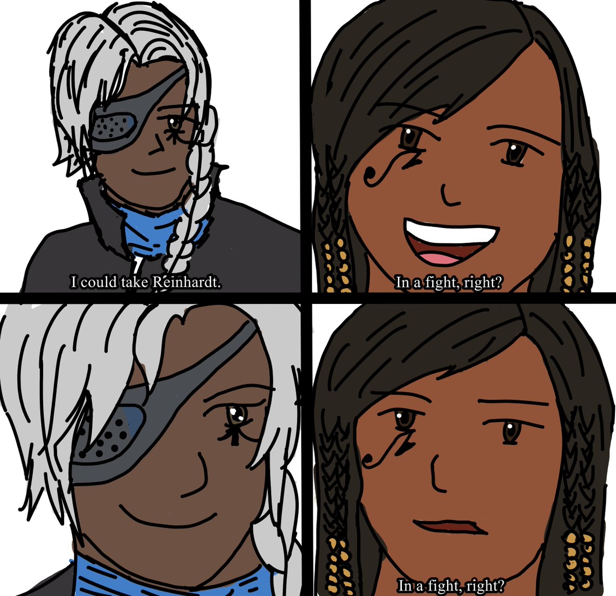 GayBirdHere's tweet image. Despite my love for art, I can not art... but it works great for memes!

Anyway, here's the result after (and the inspiration for) me touching my tablet and Krita for the first time in 2 years

#ow2 #anahardt