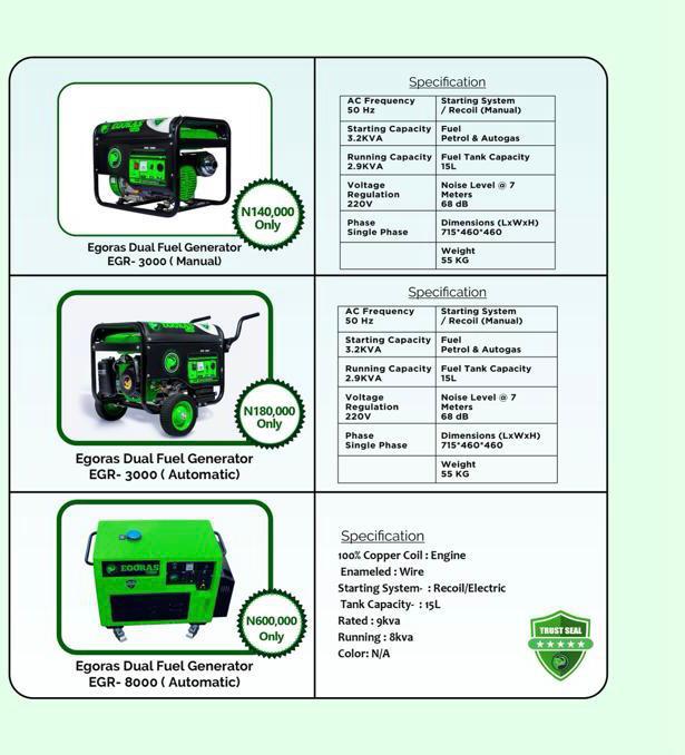 akomscopy's tweet photo. You want to  know more!?
Kindly check the  specifications and capacity of the @egorasHQ dual-fuel and Gas Generators.

For more information kindly call +234 708 031 4073
#EgorasDualFuelGenerator 
#EgorasGasGenerator https://t.co/xofBkN2h8J