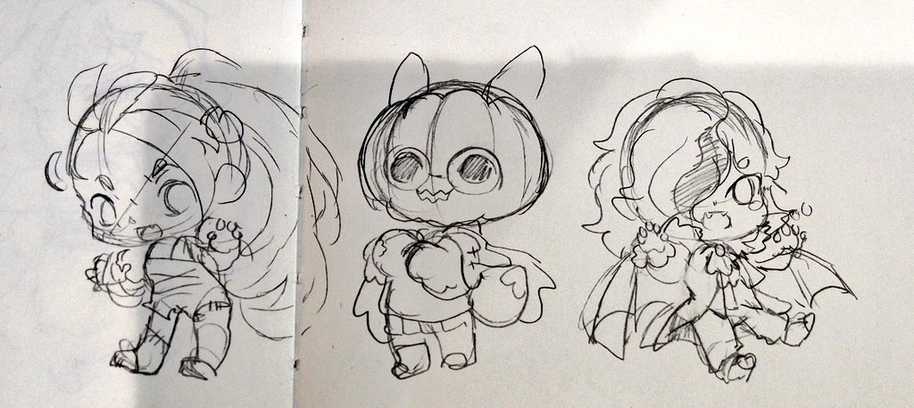 Im start made ideas for spooly season with paldea characters Nemona frankie, Penny heat pumpkin, Arven Dracula and Miriam is a Angel nurse magical girl