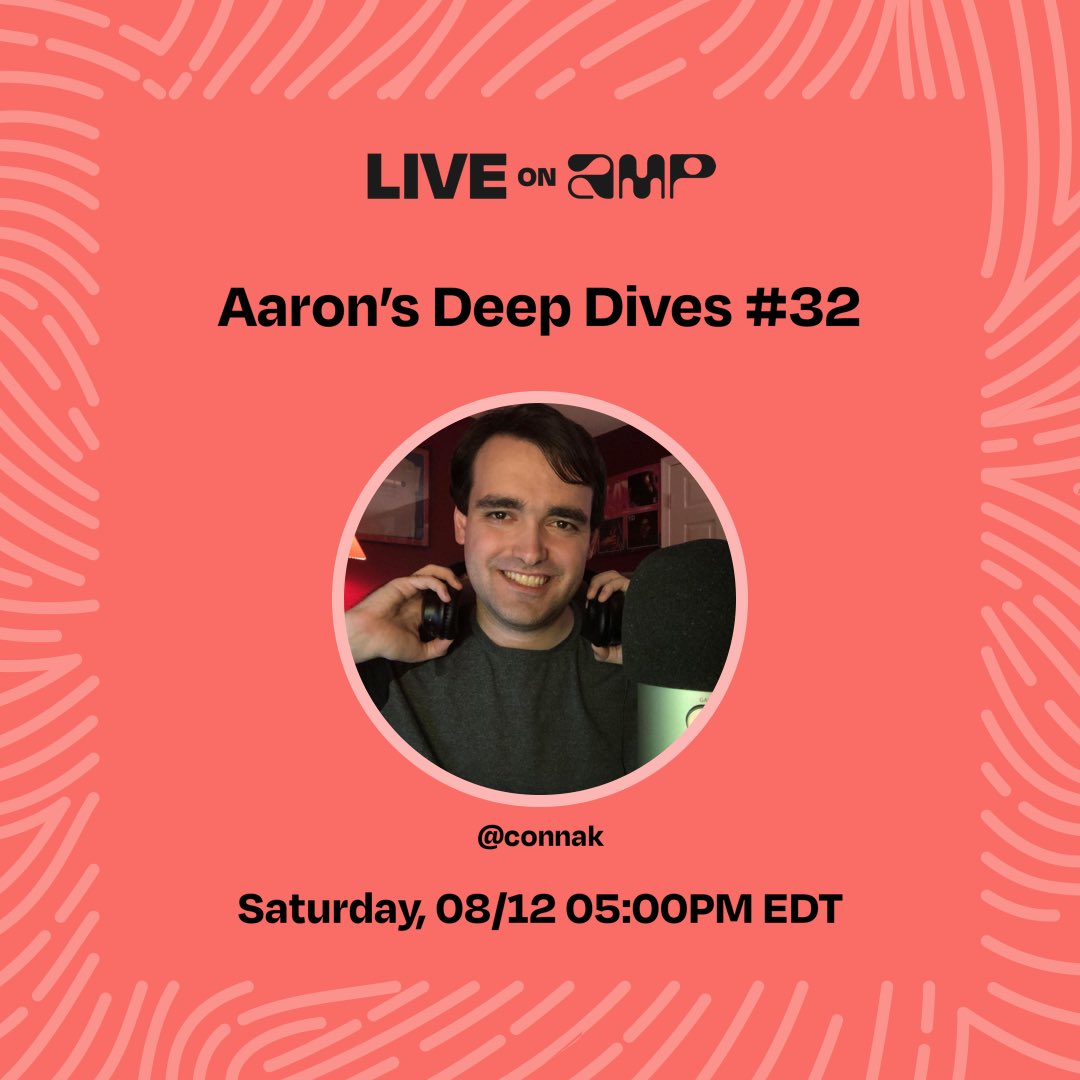 Aaron_Conn's tweet image. My show, Aaron’s Deep Dives #32, is set to go live on Amp on 8/12 at 05:00 PM EDT. Follow me to listen!

#ampapp #amplive 

live.onamp.com/JK1Qe8dgdCb