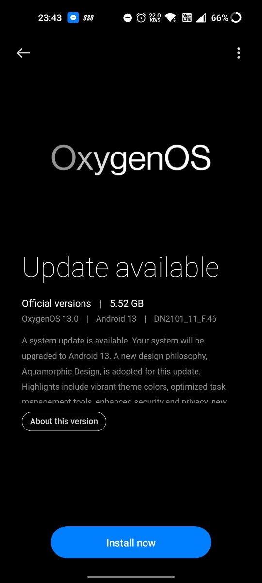 VaibhavSharma_'s tweet image. New #oxygenOS update available, scared to install it. #Android13