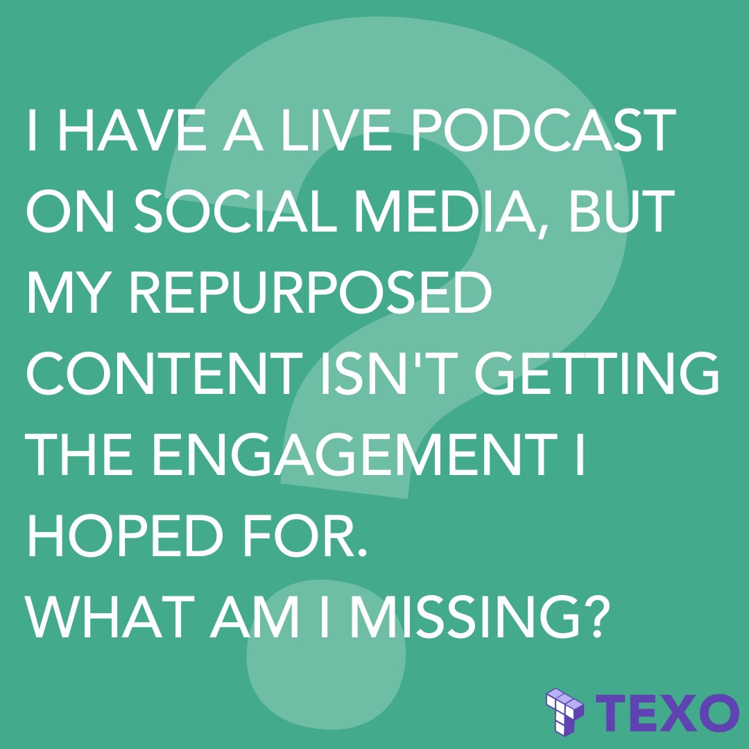 TexoApp's tweet photo. Is your repurposed podcast content not getting the love it deserves? 💟 Swipe through our carousel to learn three content repurposing strategies to get those engagement rates up! 📈 https://t.co/5EFPsTL2jB
