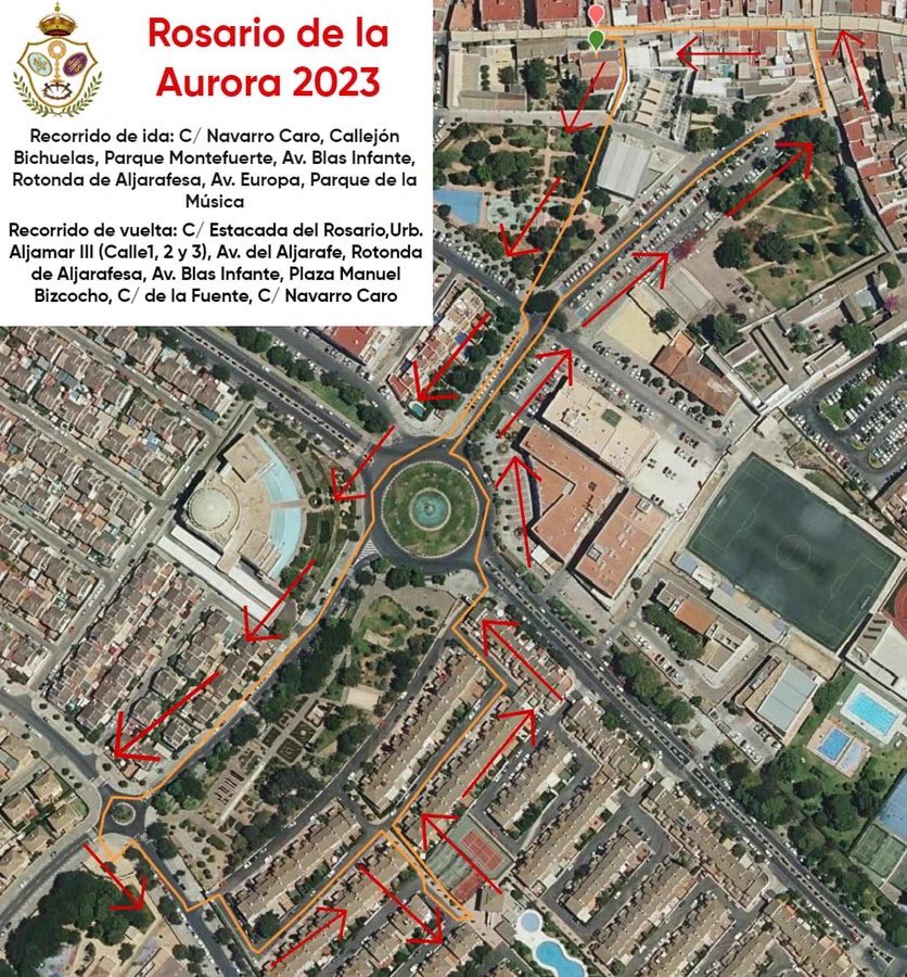 Horario e Itinerario Rosario de la Aurora de Ntra. Sra. de los Dolores de Tomares el 24 de Septiembre del 2023