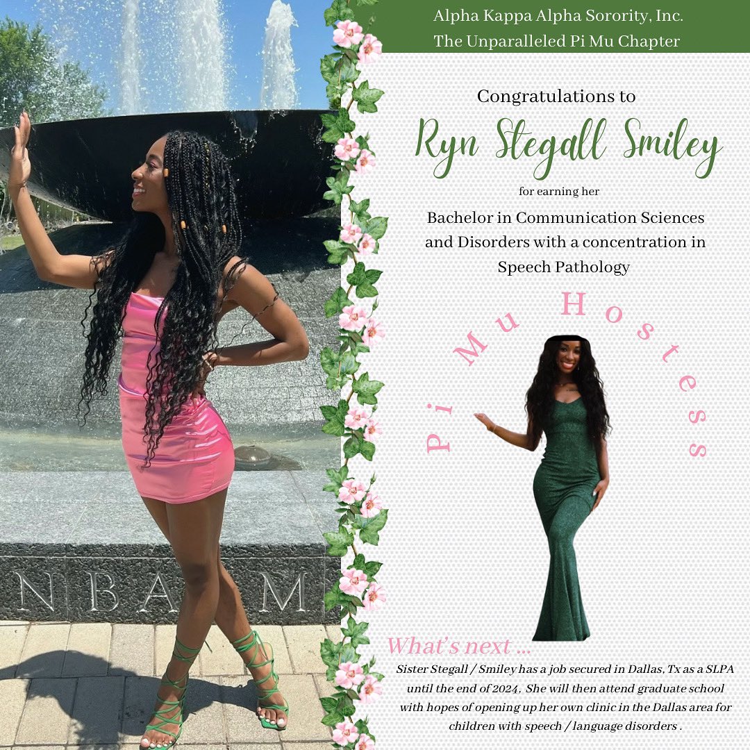 Congratulations to our August 2023 graduate Ryn Stegall Smiley for obtaining her degree in Communication Sciences and Disorders with a concentration in Speech Pathology. 

We are so proud of you ! 💗🎓