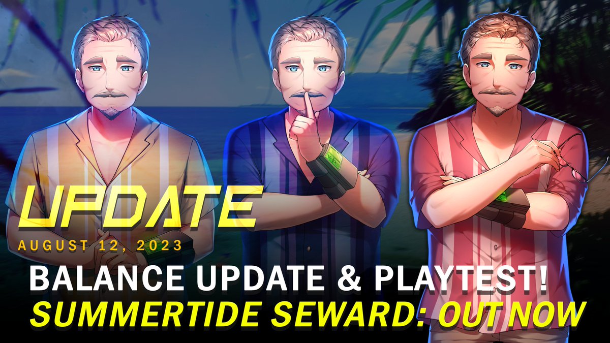 PlayEspionage's tweet photo. ✅UPDATE OUT NOW!✅

A new costume has been released for ESPIONAGE: Mafia Evolved: Summertide SEWARD, his outfit from an idyllic but life-changing day.

We are close to launching a new mode, TEAM ESPIONAGE. Now accepting playtest sign-ups on Discord! https://t.co/IkCPq3kdKK https://t.co/zOKYCMGO9i