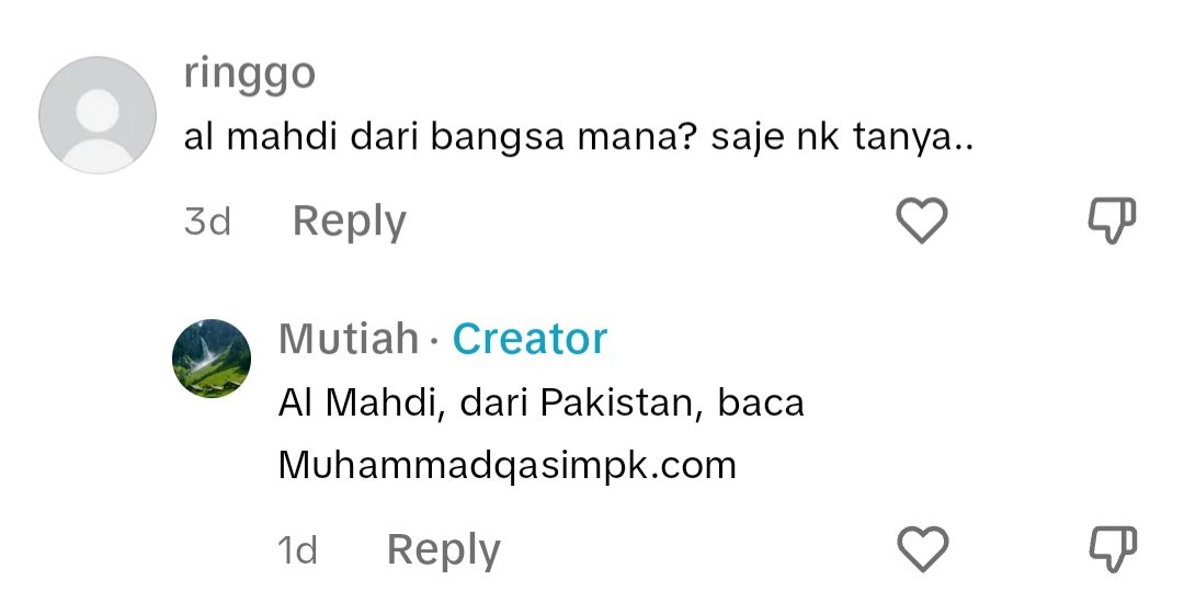 qimification's tweet image. Dari Tiktok
Setahuku, dari ceramah ku pernah dengar Imam Mahdi ani bangsa arab. Baru lagi ni Pakistan ah. Ajaran sesat baru lagi kah