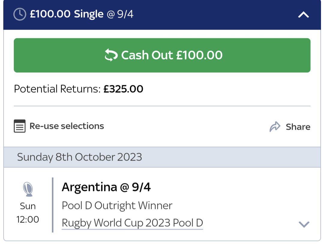 anoonamous's tweet photo. I expect these odds to drop given how shit England clearly are and they have Argentina 1st up where they will presumably be without Farrell as that twat must be getting at least a 3 game ban after today's red. https://t.co/fMYqkN67x3