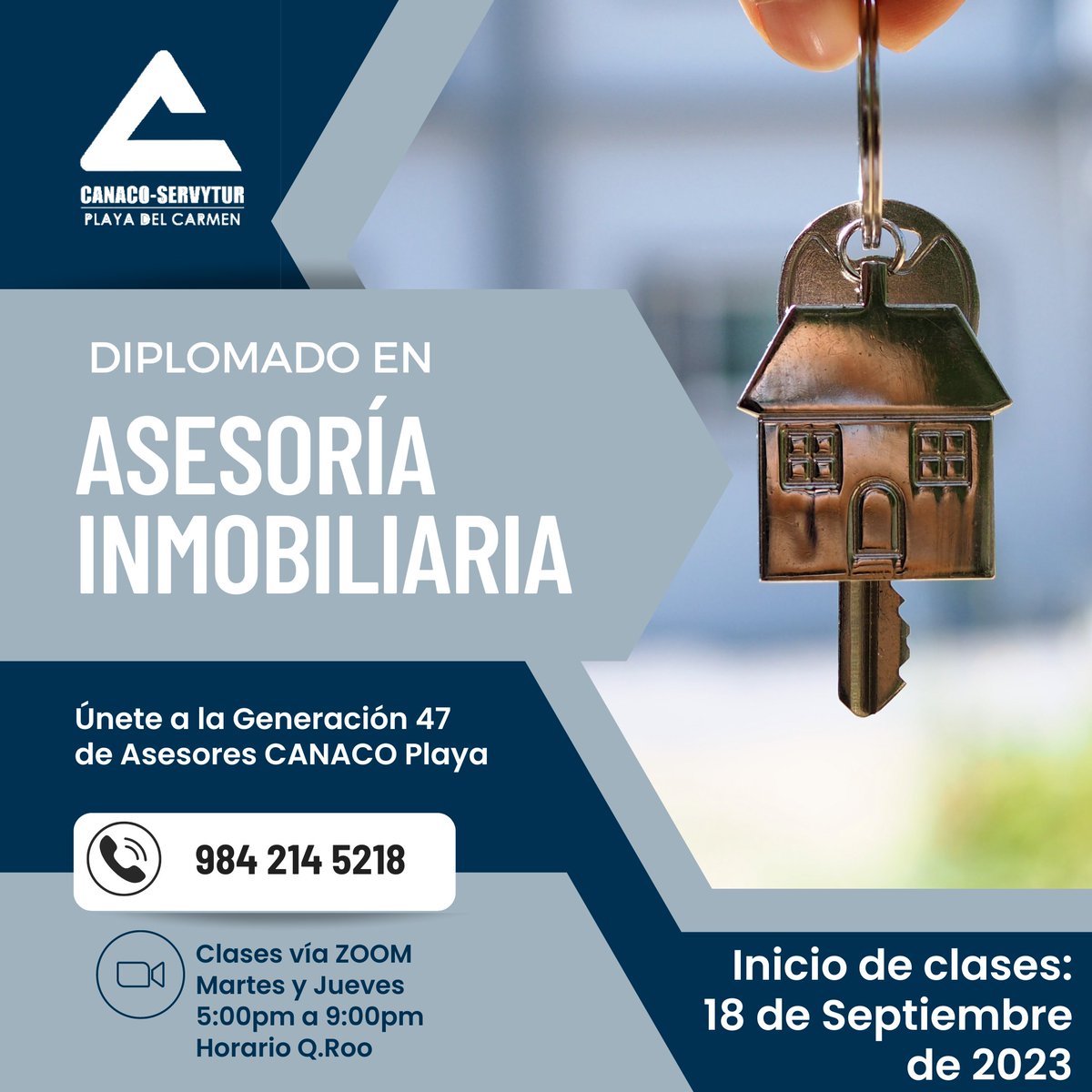 Si la rama inmobiliaria es tu modo de vivir y aún no estás certificado, inicia tu camino de la mano de Canaco Servytur Playa del Carmen, cursa tu diplomado en Asesoría Inmobiliaria y sé parte de la Generación 47!