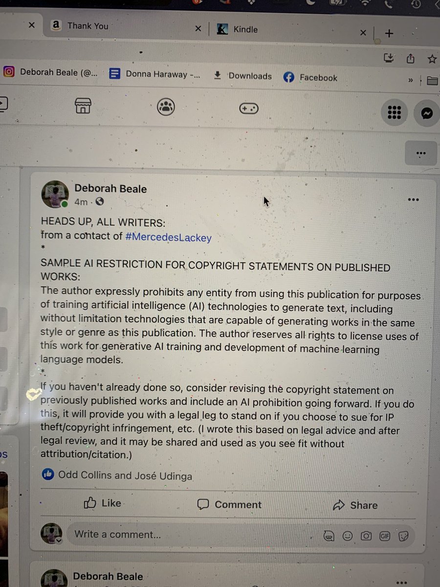 MrsTad's tweet image. Heads-up novelists, fictioneers, and all book-publishing creators of content: Sample AI Restrictions To Add To Copyright Statements