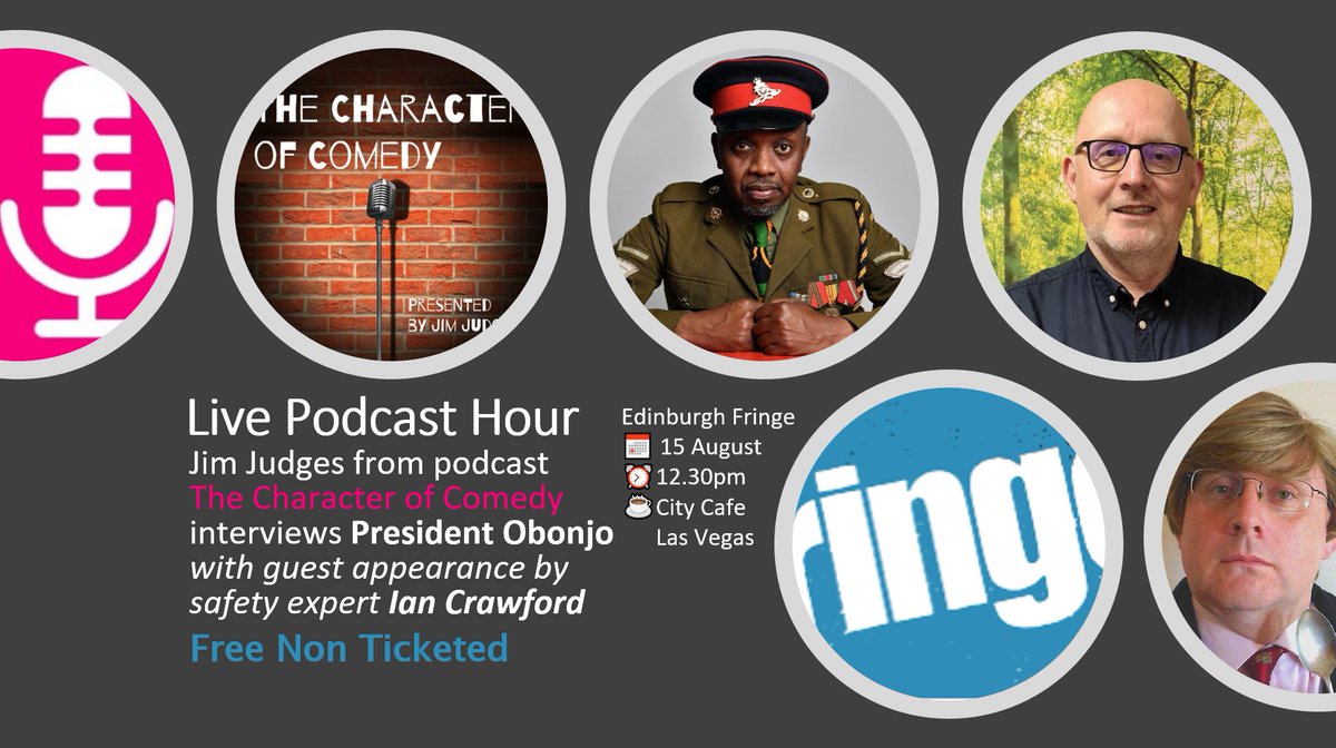 Do not miss The Podcast Hour 12:30pm on Tues 15th August City Cafe @edfringe I will be interviewing @realObonjo with guest appearance by @SpoonSense Organised by @robynHperkins and @LucyFrederick tickets.edfringe.com/whats-on#q=Liv…