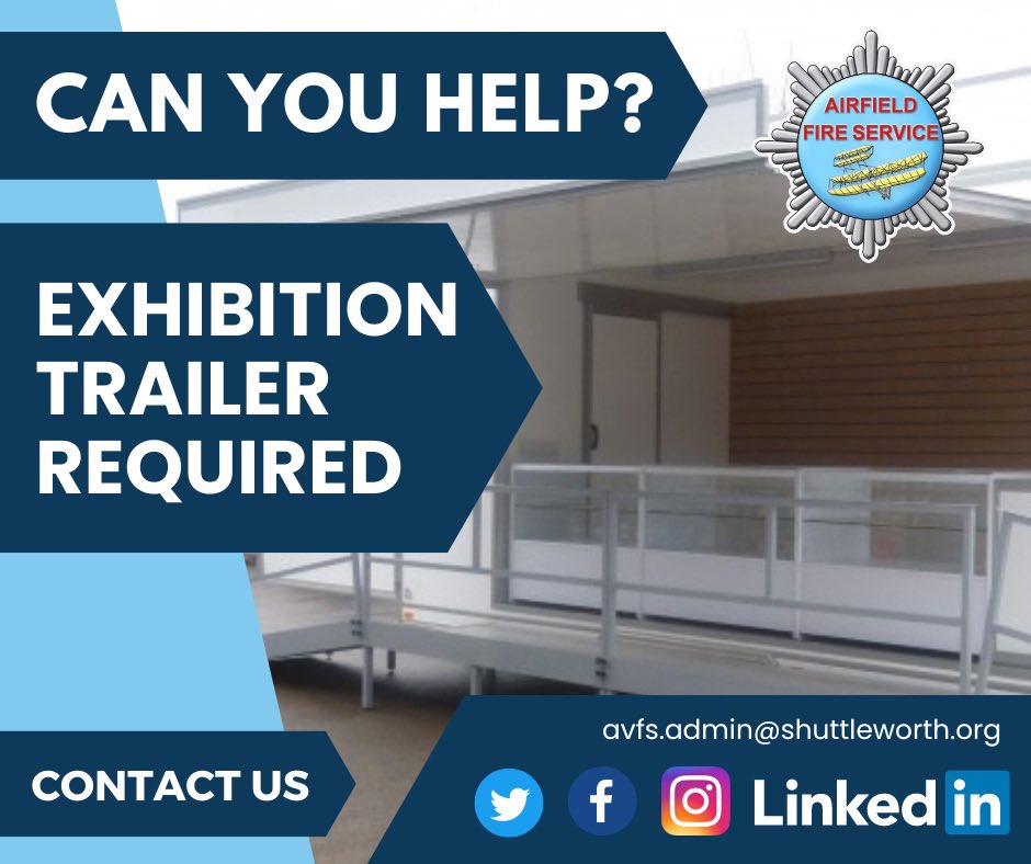 🚒🔥CAN YOU HELP!? 🚁🛩️

💪🏼We’re on a mission to acquire an Exhibition Trailer.

🔈🔈Whether its providing a trailer itself, sharing contacts, or spreading the word, any form of support will help. 

#AVFS #Volunteer #PreserveHistory #Aviation #ExhibitionTrailer #charity #CanUHelp