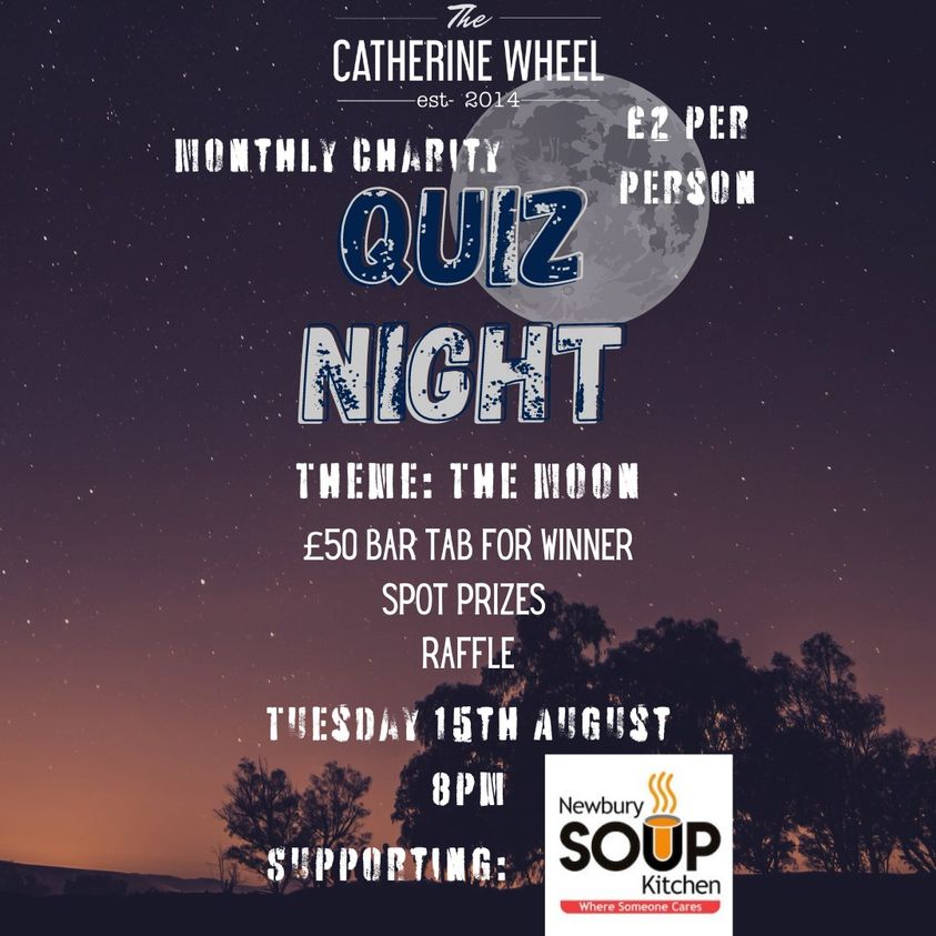 It's our monthly charity quiz night this coming Tuesday in support of @NewburySoup. So far we have raised £225 for West Berkshire Homeless & £240 for @8bellsforMH. This #quiz has a moon theme and is part of the @VisitNewbury Festival of The Moon. #newbeery #indiesnewbury