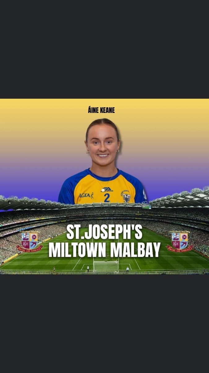 MiltownGAA's tweet photo. Very Best of luck to our own Aine Keane &amp; the @Clarelgfa footballers in Croke Park tomorrow. Hon the Banner !!!! https://t.co/jwuydfPvQ3
