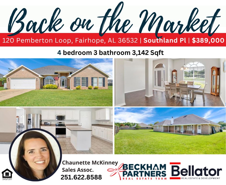 BACK ON THE MARKET | Southland Place in Fairhope, AL - Spacious 4-Bedroom Home Walking Distance from Fairhope Middle + Less Than 1 Mile From Fairhope High! 
AlaRealEstate.com 
Chaunette McKinney 251.622.8588