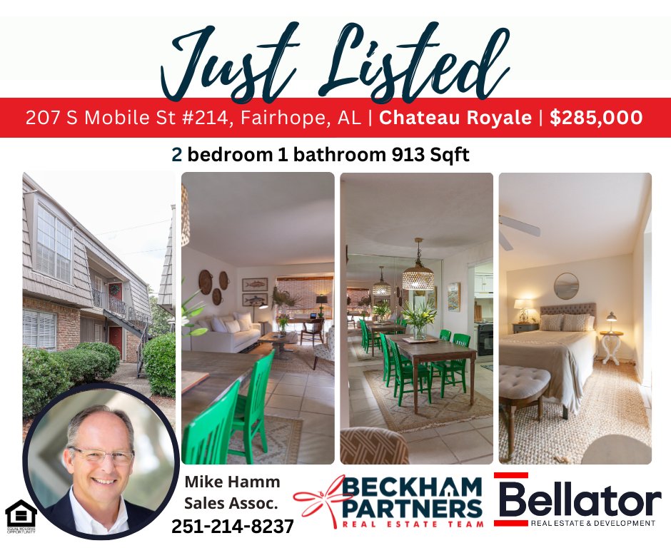 OPEN HOUSE Sun 8/13 (2-4PM) | Wonderful 2-Bedroom Condo Across the Street from Mobile Bay &amp; Short Walk to Fairhope Piers in Chateau Royale! Alarealestate.com
Mike Hamm  | 251.214.8237