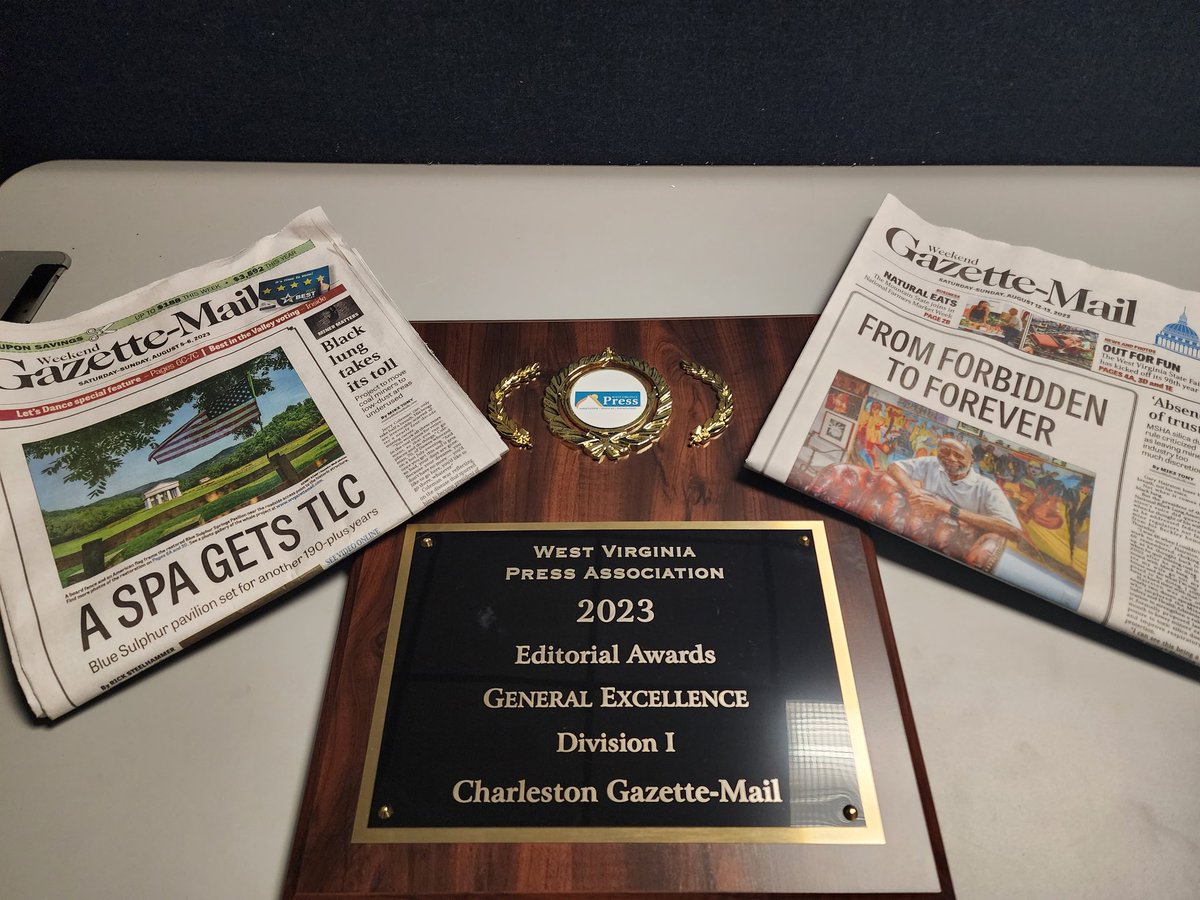 Brought home quite a bit of hardware today for <a href="/wvgazettemail/">Charleston Gazette-Mail</a> at the <a href="/WVPress/">WV Press Association</a> awards banquet, but this one is extra special for a number of reasons. To all the talented journalists who helped make this possible, I love you and I'm so damn proud of you all. This award is for you.