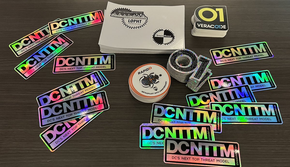 Stickers <a href="/defcon/">DEF CON</a>!!! See DCNTTM on the Contest Area at Caesars Forum for your sticker needs. Thanks to our sponsors @veracode <a href="/rapid7/">Rapid7</a> <a href="/metasploit/">Metasploit Project</a> and our friends <a href="/L0phtHeavyInd/">L0pht</a> <a href="/WeldPond/">Chris Wysopal</a> <a href="/spacerog/">Space Rogue</a> for donating stickers. 
#DEFCON #DEFCON31 <a href="/dcstickerswap/">The Very Unofficial DEF CON Sticker Swap</a> #threatmodeling