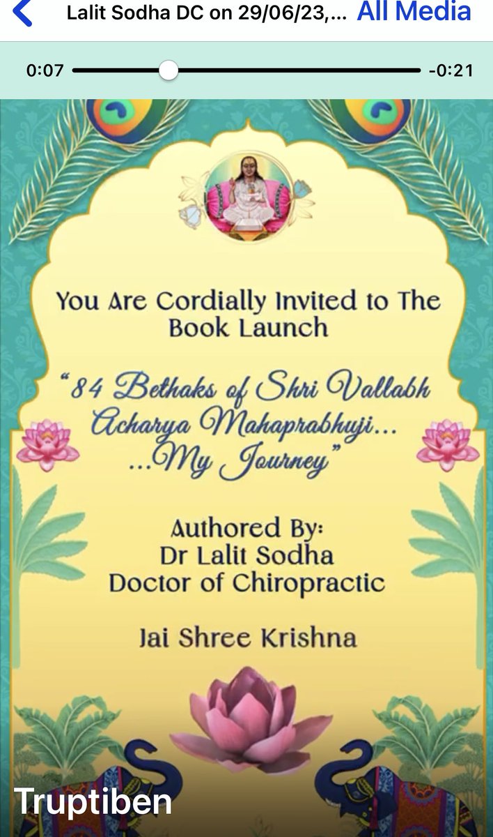 Jai Shree Krushana . #DrLalitSodha, HFB President @trujagdish thanks for the blissful evening at the launch of your book, u r Yatra of ‘84 Bethaks’ & Amrutvani of Vaishanavacharaya Shri Dwarekeshlalji Mahoday & Shri Milankumarji Mahoday. @VaishnavSangh @VaishnavSanghUS