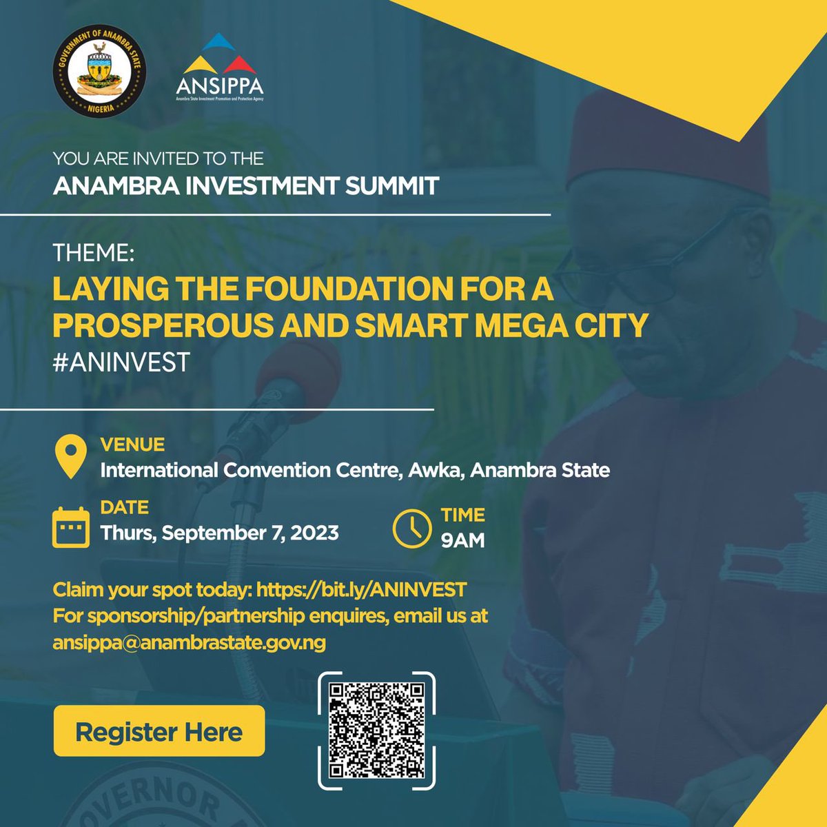 ANINVEST_'s tweet image. Join us on September 7, 2023 to unveil the plethora of investment and business opportunities in Anambra State. 

Get your tickets today!
bit.ly/ANINVEST

#aninvest #soludosolution #solutionishere #ansippa